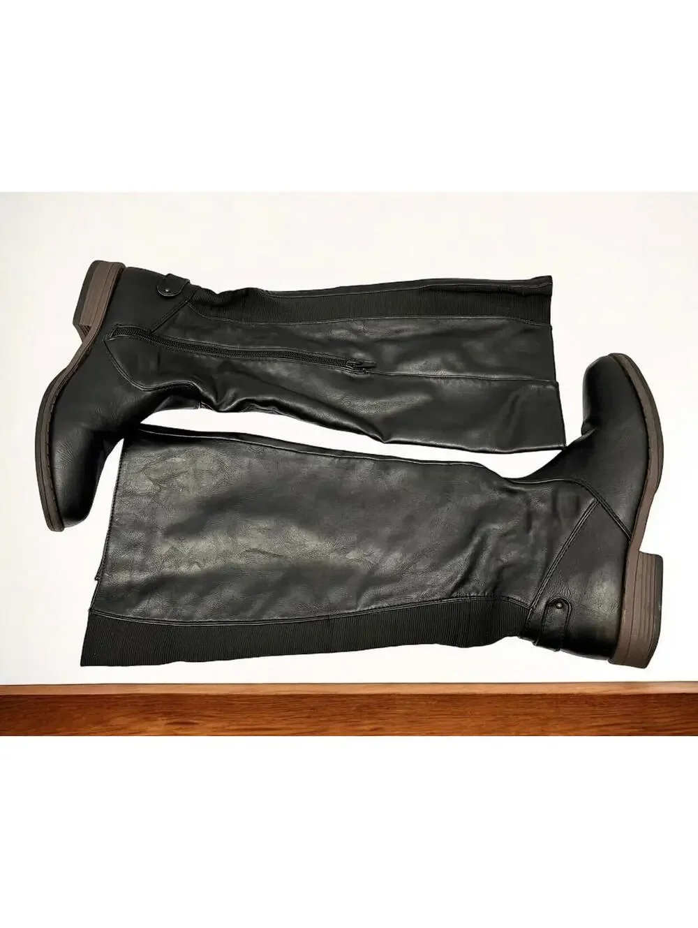 Bamboo Montage-77 Riding‎ Boots Womens 7.5 Black Leather Knee High Side Zip